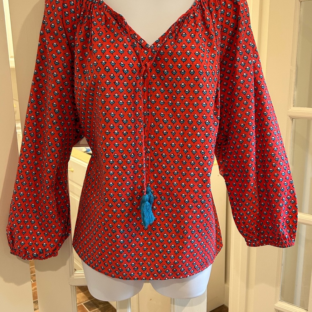 Red 3/4 Sleeve Tie Front Blouse